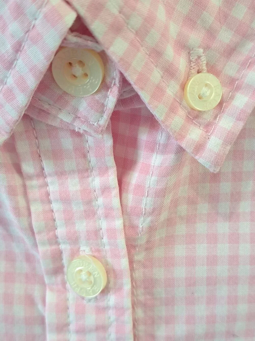 Ralph Lauren Girls Pink Gingham Button Dress 14 Cotton 3/4 Sleeves Green Logo